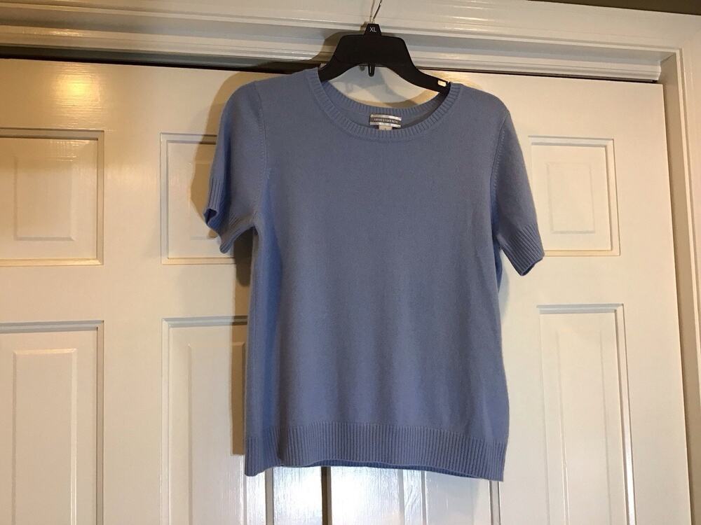 100% Cashmere SS Sweater Top Women L Icy Blue Minimalist Capsule Luxury Money